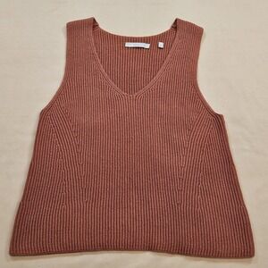 Vince. Ribbed Sweater Vest Womens Large Cotton Fig Orange Italian Yarn